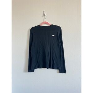Champion Black Campus Ribbed, Mock Neck, Long-Sleeve Top 2XL Modern Athleisure